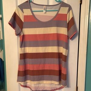 Women’s Short Sleeve Striped Scoop Neck Top in Lavender, Pink, Yellow, Brown